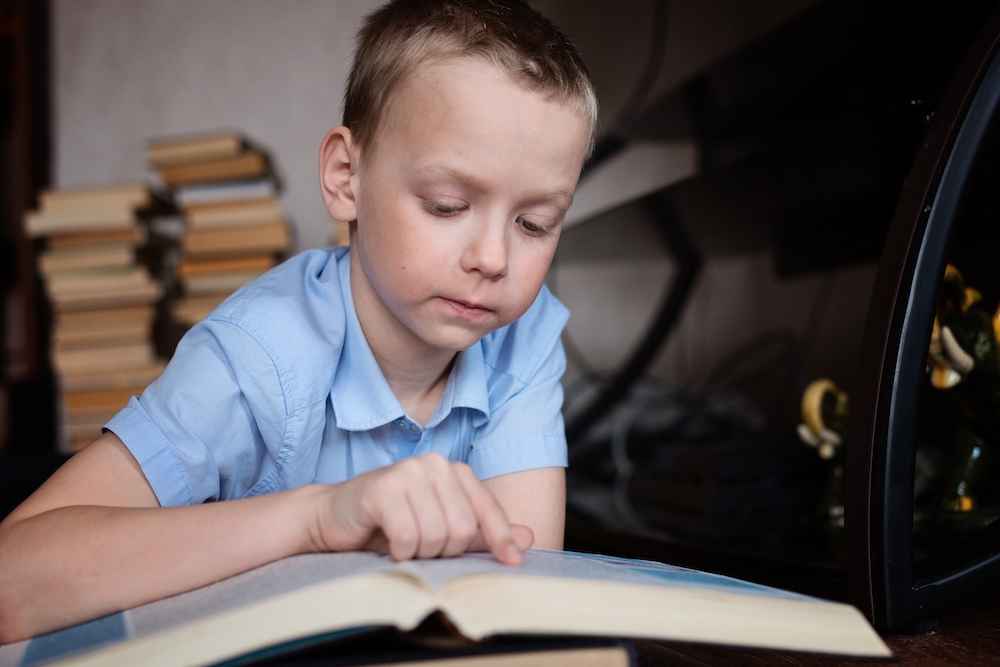 Boy reading a book